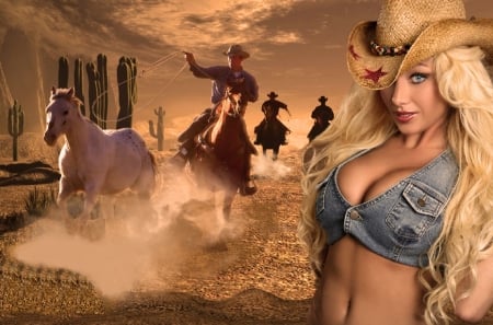 I Like Cowboys. . - girls, women, style, fun, models, female, cowgirl, boots, hats, outdoors, rodeo, western, horses, blondes, cowboys, ranch