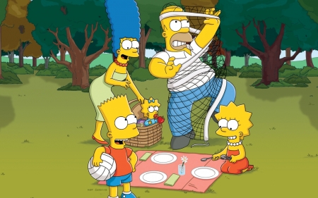 The Simpsons - family, forest, simpsons, picnic