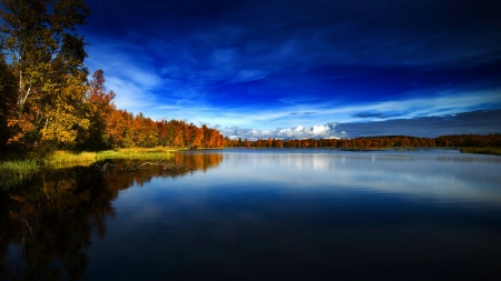 Autumn In Norway - nature, sky, autumn, lake, trees, forest, clouds