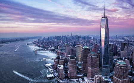 New York - winter, USA, harbor, city, New York