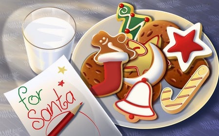 Cookies for Santa - xmas, milk, cookies, santa, star, art, abstract, red, 3d