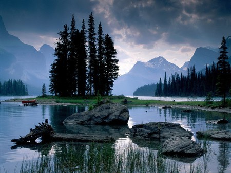 blue mountains - nature, sky, clouds, river