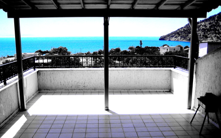 Sea view from terrace - summer, terrace, beach, house, sea