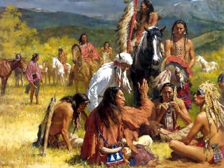 native americans 01 - indian, grass, indians, mountians