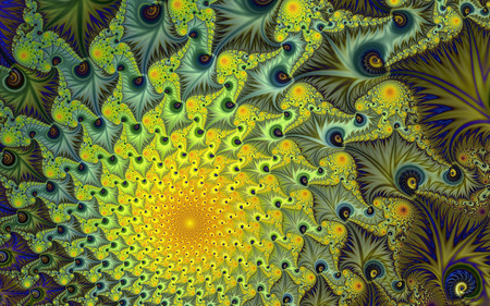 Jungle Leaves - spiral, yellow, tropical, green, jungle, fractals, leaves