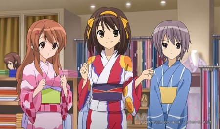 kimonos - anime, suzumiya haruhi, the melancholy of haruhi suzumiya, wallpaper