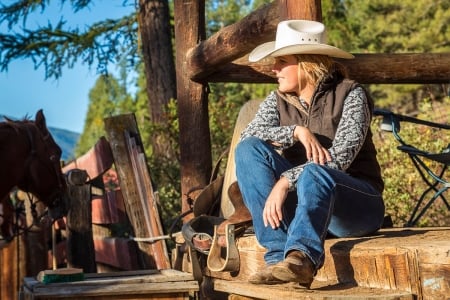 Ranch Life. . - style, girls, western, women, hats, ranch, outdoors, horses, cowgirl, corral, fun, female, boots, blondes