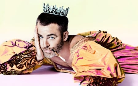 Chris Pine - actor, mary ellen matthews, crown, dress, pink, man, funny, princess, Chris Pine