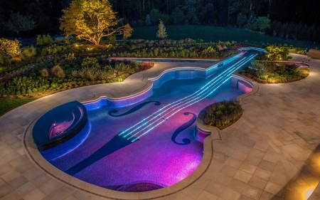 Violin pool - summer, blue, violin, funny, pool, pink