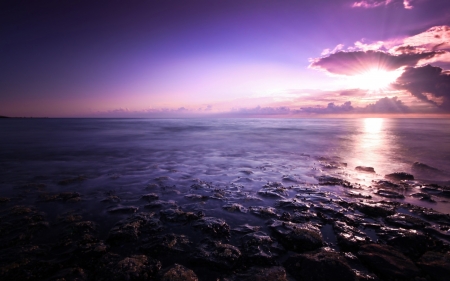 Purple sunset - purple, sky, ocean, reflection, sunset