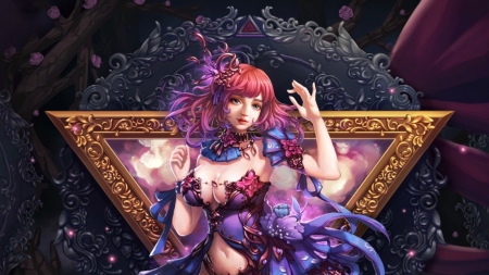 Goddess - frumusete, fantasy, goddess, milkyu dong, purple, girl, pink, luminos