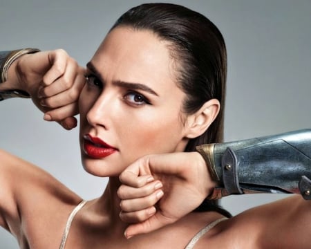 Gal Gadot - gal gadot, face, red, actress, lips, wonder woman, hand, girl