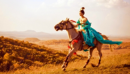 Lady of the Dynasty - pretty, beautiful, girl, horse, fantasy, digital, woman, art, bing