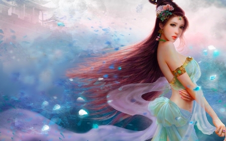 Fantasy Girl - pretty, blue, beautiful, girl, lovely, fantasy, digital, woman, art, asian