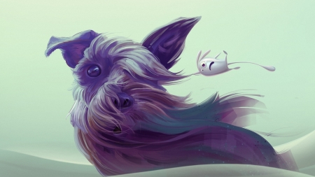 Help! - fantasy, wind, animal, purple, funny, dog, caine