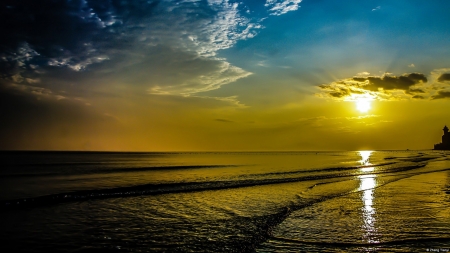 Beach Sunrise - nature, sky, beach, reflection, clouds, sunrise