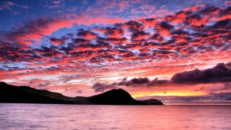 The Sky After Sunset - clouds, sunset, nature, sea, mountains, sky