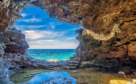 Stone Cave by the Sea - Nature, Sea, Sky, Cave