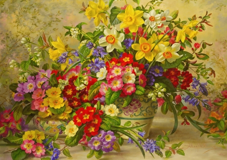 Spring flowers - freshness, colorful, bouquet, still life, lovely, spring, vase, art, pretty, beautiful, flowers