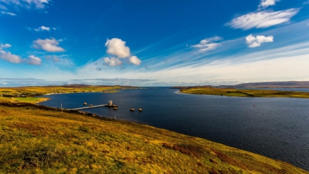 Small Green Island in the Sea - nature, clouds, island, green, sea