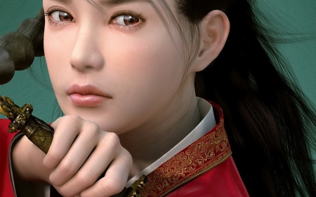 Assassin - face, fantasy, assassin, hand, girl, asian, eyes