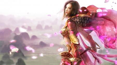 Warrior girl - fantasy, warrior, girl, asian, pink, luminos, samurai