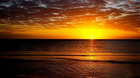 Ocean Sunset - nature, sky, ocean, reflection, clouds, sunset