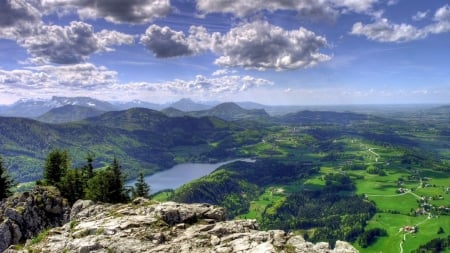 Magnificent Lake View - nature, lake, villages, clouds, mountains