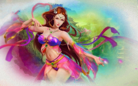 Pretty Fantasy Girl - woman, girl, colorful, lovely, fantasy, art, pretty, beautiful, pink, digital