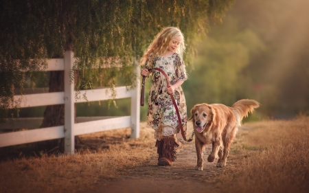 Country girl with dog - caine, girl, dog, animal, edie layland, child, copil, country