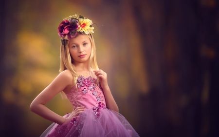 Little beauty - girl, pink, copil, wreath, child, dress, flower