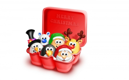 Merry Christmas! - komodoempire, snowman, winter, christmas, santa, white, craciun, red, polar bear, egg, card, reindeer, penguin