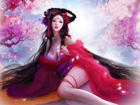 Lady of Spring - pretty, blossom, beautiful, girl, lovely, fantasy, digital, woman, art, asian