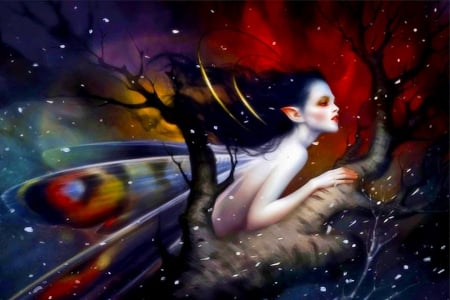 Night Butterfly - digital, pretty, beautiful, girl, art, fantasy, butterfly, fairy, woman