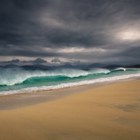 Beach Ocean Waves under Stormy Sky