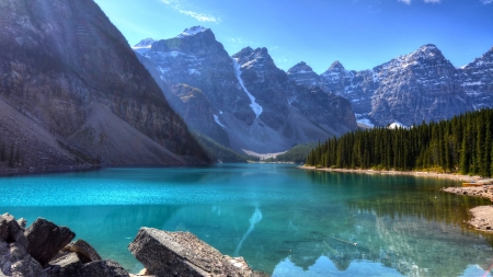 Lakeside Mountain - landscape, mountains, nature, lakes