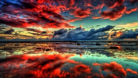 Reflecting Clouds - sky, reflection, clouds, sea, nature