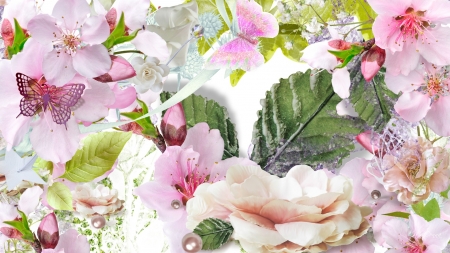 Spring Pink - sakura, cherry blossoms, spring, pink, leaves, flowers, Firefox Persona theme, butterfly, floral