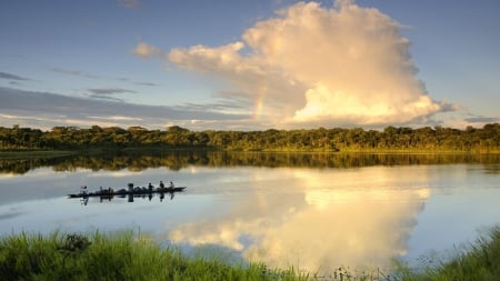 Lake Sunset - nature, sky, lake, trees, reflection, clouds