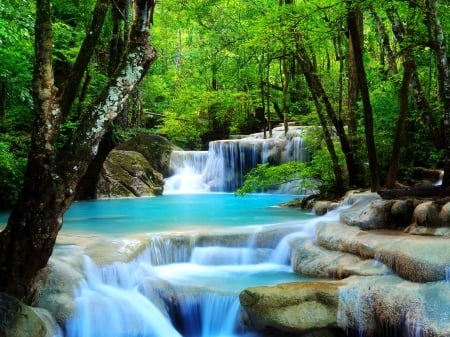 amazing waterfalls- - waterfalls, trees, nature, amazing