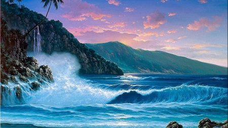 ocean scenery - ocean, blue, water, scenery, waves, rocks