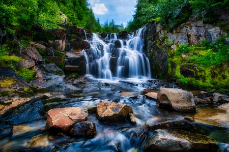 breathtaking waterfall - trees, nature, waterfall, rocks