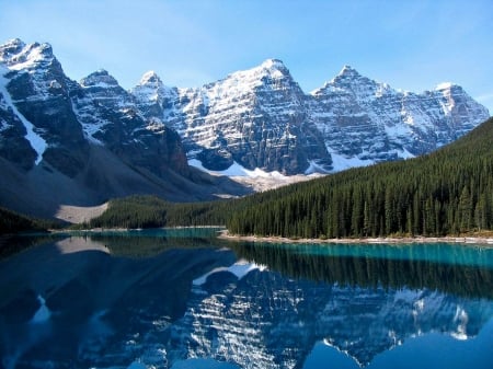 Mountain Reflection - water, mountains, sky, trees