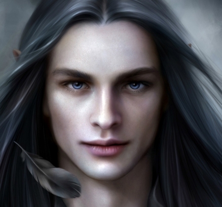 Ahamten - eyes, feather, angel, man, handsome, fantasy, face, inar of shilmista, luminos, demon