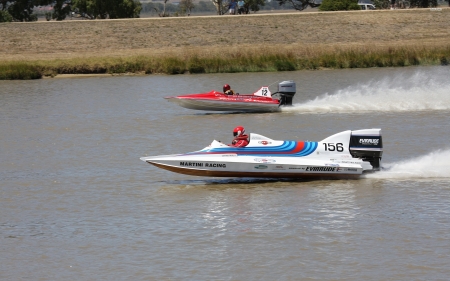 boats racing - bank, river, grass, boat