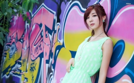 asian redheaad - graffiti, girl, asian, redhead