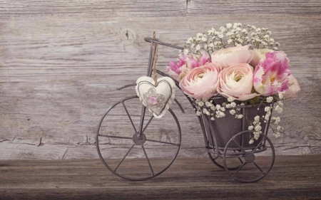 Still Life - flowers, heart, still life, wood