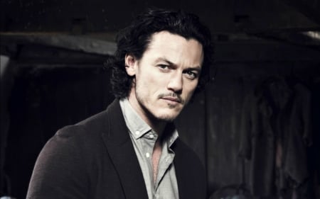 Luke Evans - white, black, luke evans, actor, man