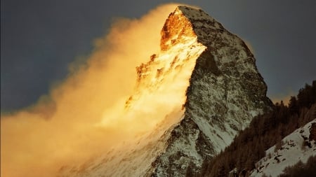 The Matterhorn, Swiss and Italian Alps - sunrise, morning, mountain, mist