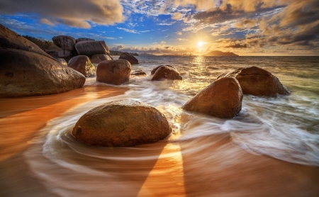 Ocean Sunset - nature, rock, ocean, sunset